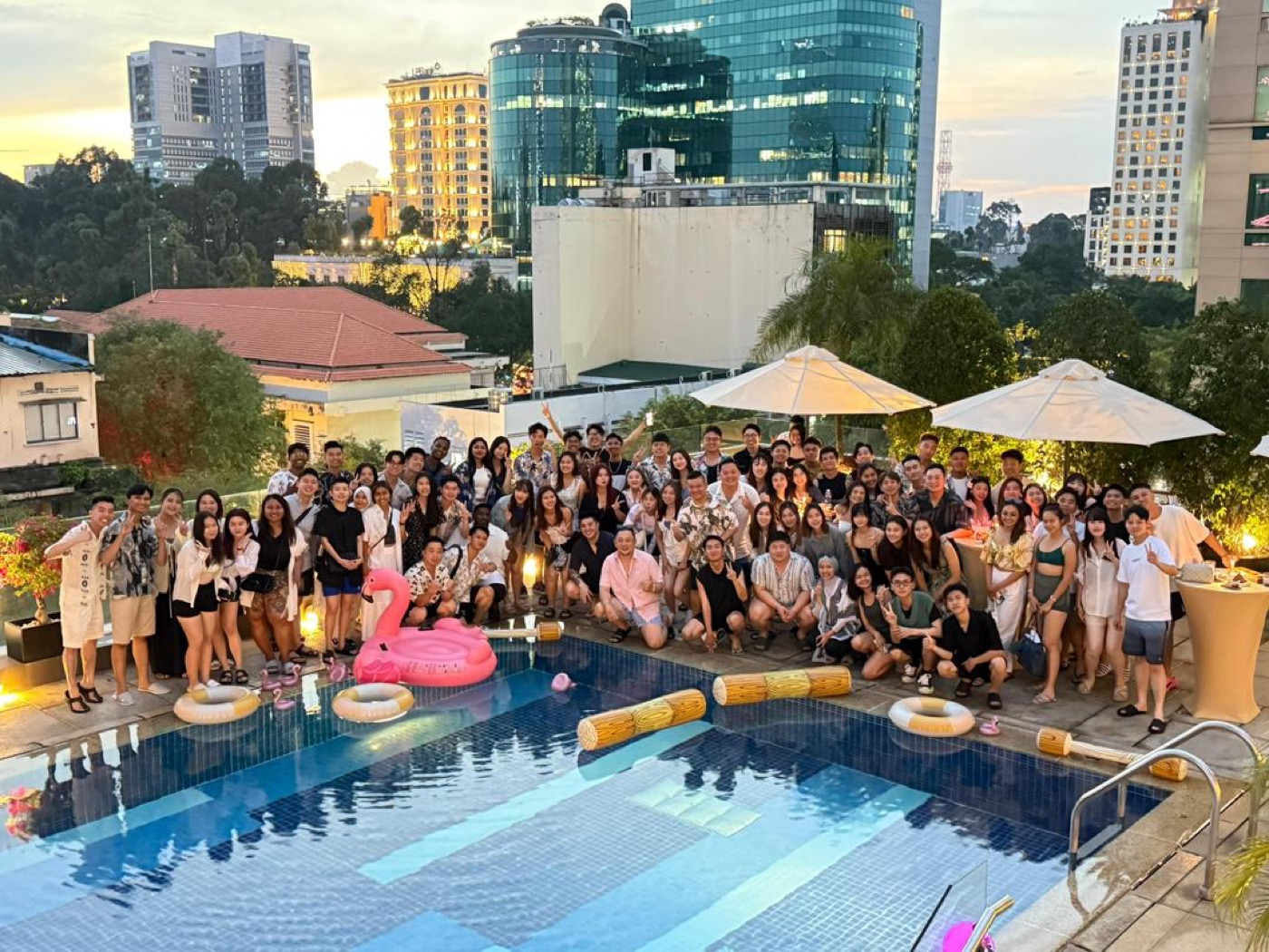 Pool party at a team retreat